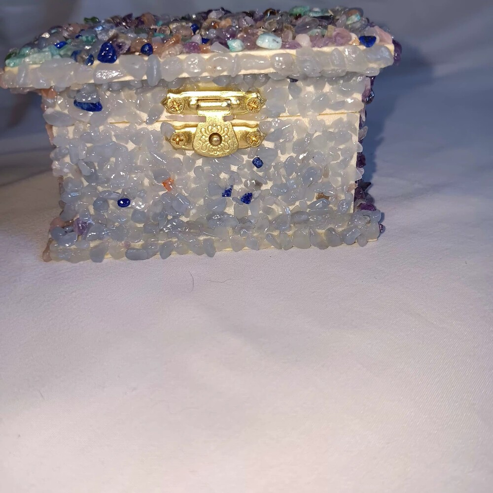 Funfetti Crystal Wood Trinket Box with Gold Latch